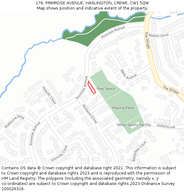 179, PRIMROSE AVENUE, HASLINGTON, CREWE, CW1 5QW: Location map and indicative extent of plot