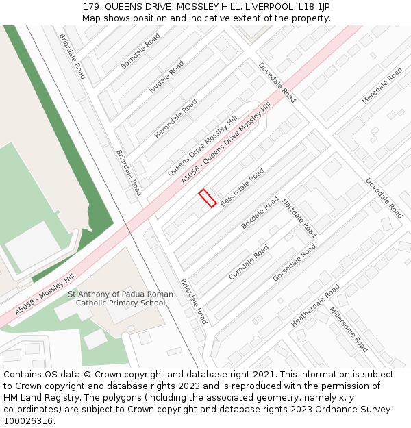 179, QUEENS DRIVE, MOSSLEY HILL, LIVERPOOL, L18 1JP: Location map and indicative extent of plot