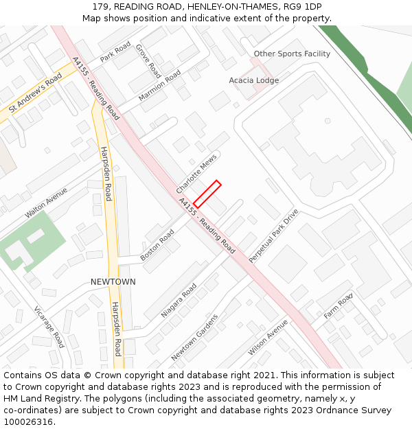 179, READING ROAD, HENLEY-ON-THAMES, RG9 1DP: Location map and indicative extent of plot