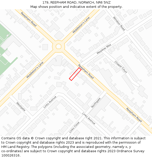 179, REEPHAM ROAD, NORWICH, NR6 5NZ: Location map and indicative extent of plot