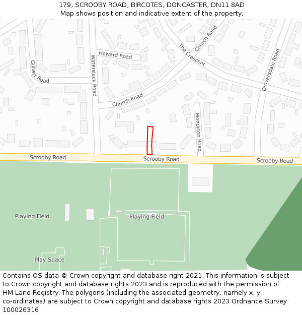 179, SCROOBY ROAD, BIRCOTES, DONCASTER, DN11 8AD: Location map and indicative extent of plot