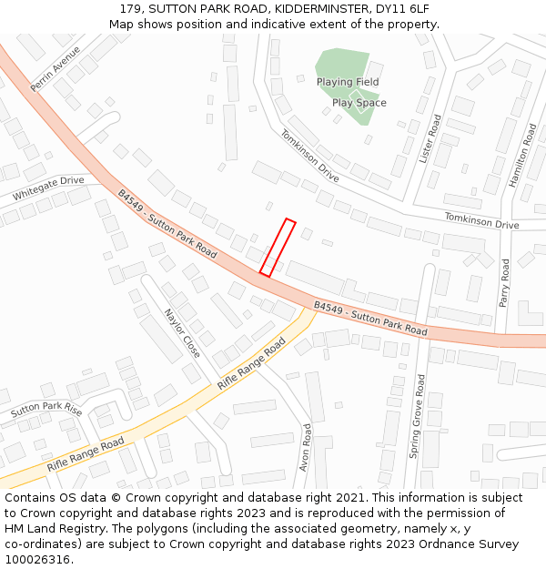 179, SUTTON PARK ROAD, KIDDERMINSTER, DY11 6LF: Location map and indicative extent of plot