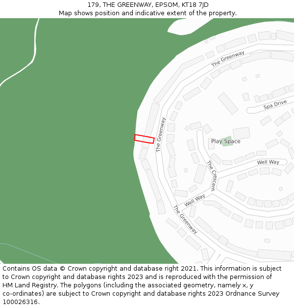 179, THE GREENWAY, EPSOM, KT18 7JD: Location map and indicative extent of plot