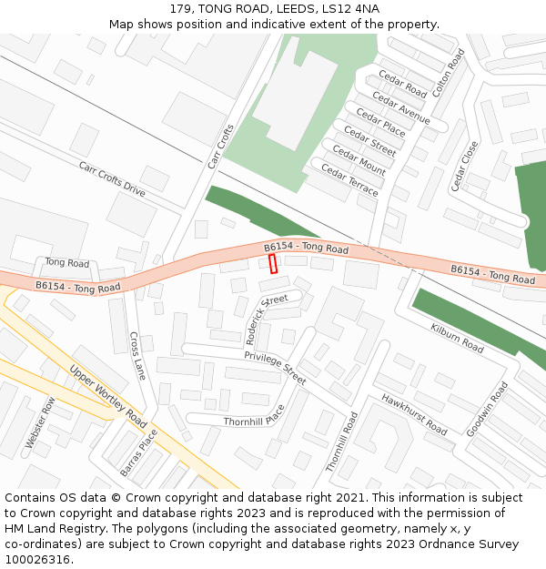 179, TONG ROAD, LEEDS, LS12 4NA: Location map and indicative extent of plot