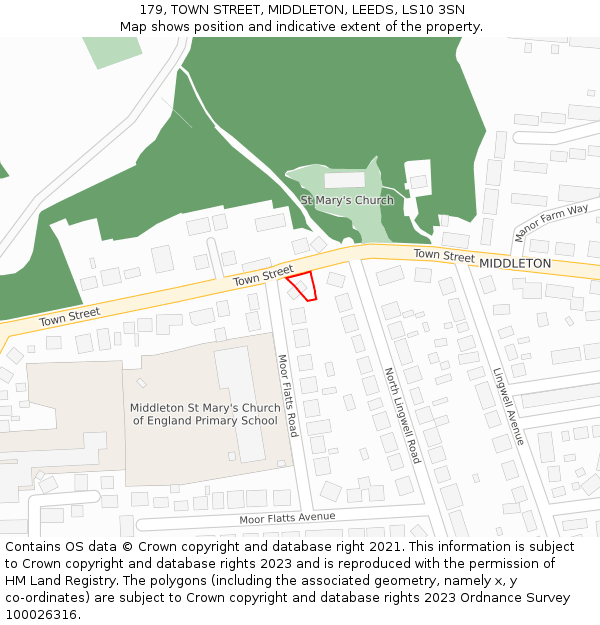 179, TOWN STREET, MIDDLETON, LEEDS, LS10 3SN: Location map and indicative extent of plot