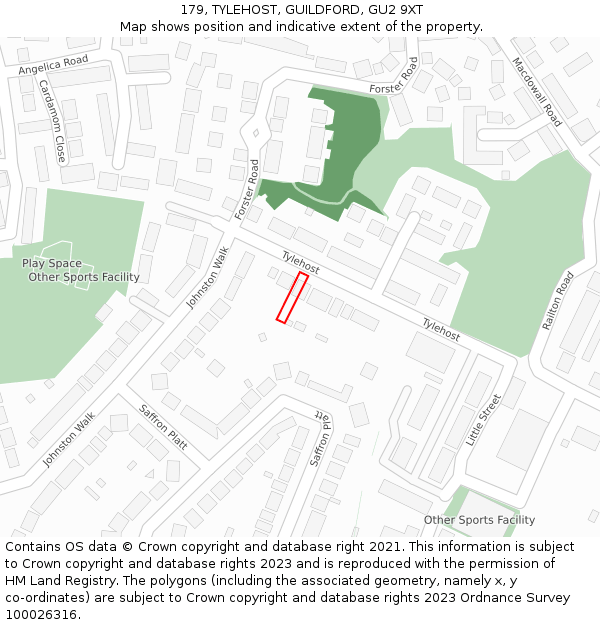 179, TYLEHOST, GUILDFORD, GU2 9XT: Location map and indicative extent of plot