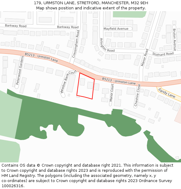 179, URMSTON LANE, STRETFORD, MANCHESTER, M32 9EH: Location map and indicative extent of plot
