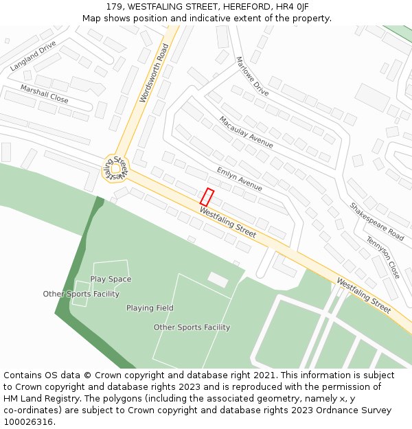179, WESTFALING STREET, HEREFORD, HR4 0JF: Location map and indicative extent of plot
