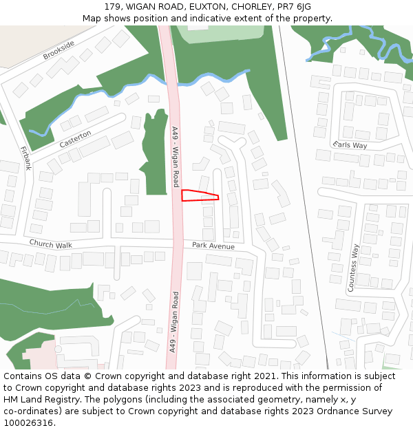 179, WIGAN ROAD, EUXTON, CHORLEY, PR7 6JG: Location map and indicative extent of plot