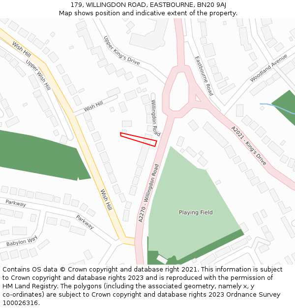 179, WILLINGDON ROAD, EASTBOURNE, BN20 9AJ: Location map and indicative extent of plot