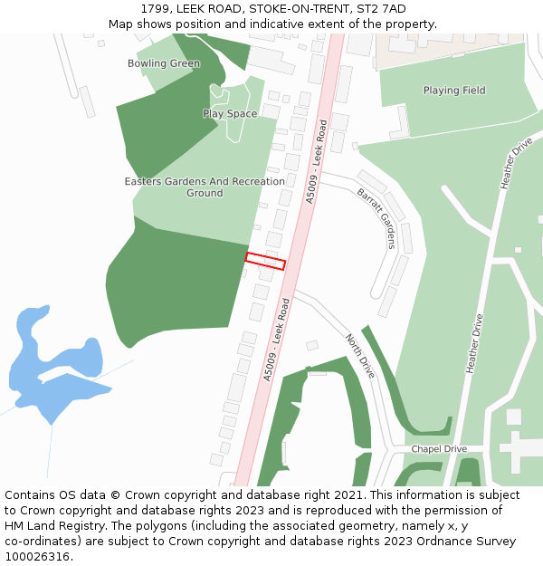 1799, LEEK ROAD, STOKE-ON-TRENT, ST2 7AD: Location map and indicative extent of plot