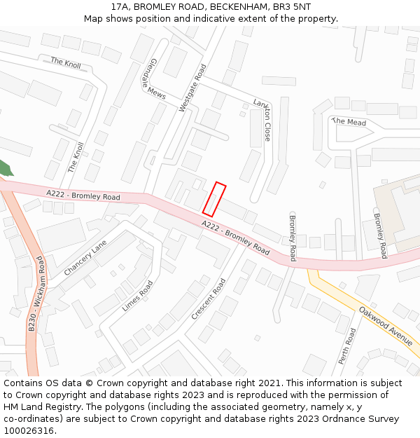 17A, BROMLEY ROAD, BECKENHAM, BR3 5NT: Location map and indicative extent of plot