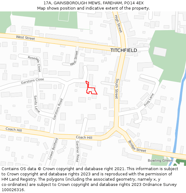 17A, GAINSBOROUGH MEWS, FAREHAM, PO14 4EX: Location map and indicative extent of plot