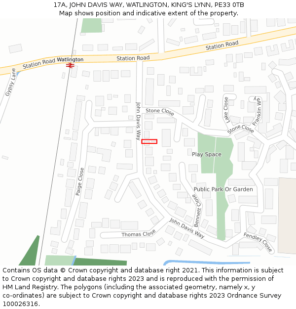 17A, JOHN DAVIS WAY, WATLINGTON, KING'S LYNN, PE33 0TB: Location map and indicative extent of plot