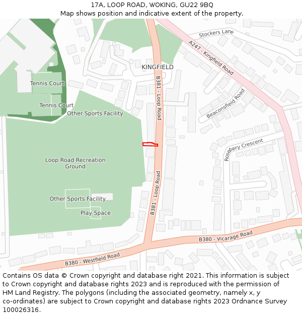 17A, LOOP ROAD, WOKING, GU22 9BQ: Location map and indicative extent of plot