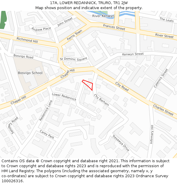 17A, LOWER REDANNICK, TRURO, TR1 2JW: Location map and indicative extent of plot