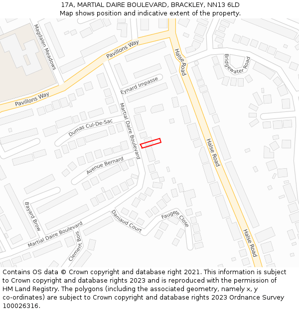 17A, MARTIAL DAIRE BOULEVARD, BRACKLEY, NN13 6LD: Location map and indicative extent of plot