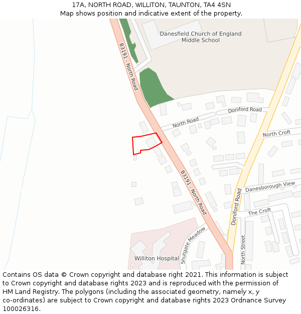 17A, NORTH ROAD, WILLITON, TAUNTON, TA4 4SN: Location map and indicative extent of plot
