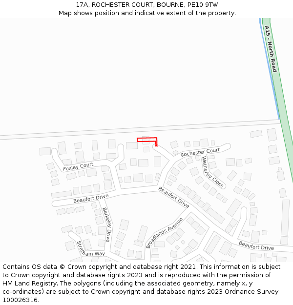 17A, ROCHESTER COURT, BOURNE, PE10 9TW: Location map and indicative extent of plot