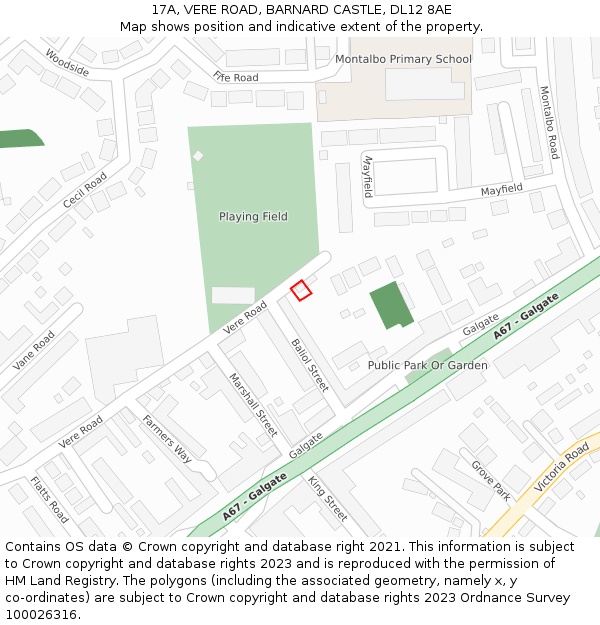 17A, VERE ROAD, BARNARD CASTLE, DL12 8AE: Location map and indicative extent of plot
