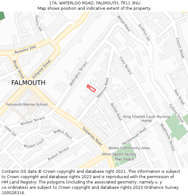 17A, WATERLOO ROAD, FALMOUTH, TR11 3NU: Location map and indicative extent of plot