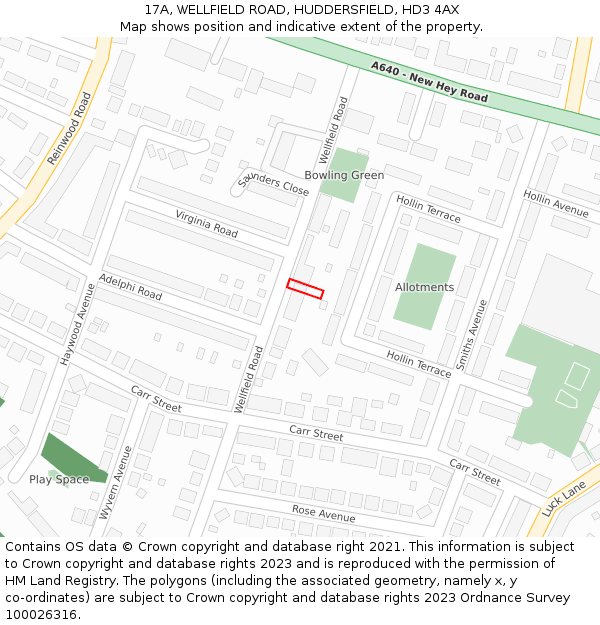 17A, WELLFIELD ROAD, HUDDERSFIELD, HD3 4AX: Location map and indicative extent of plot
