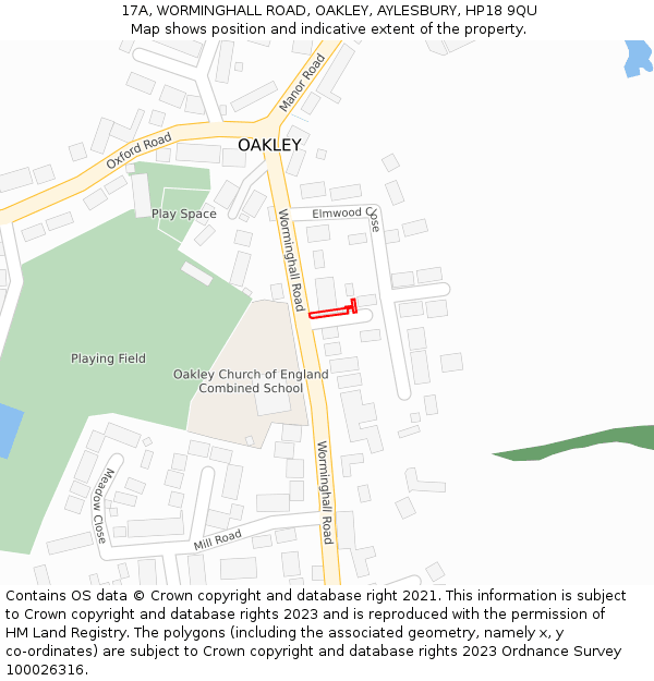 17A, WORMINGHALL ROAD, OAKLEY, AYLESBURY, HP18 9QU: Location map and indicative extent of plot