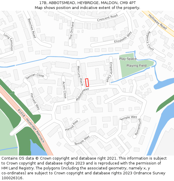 17B, ABBOTSMEAD, HEYBRIDGE, MALDON, CM9 4PT: Location map and indicative extent of plot