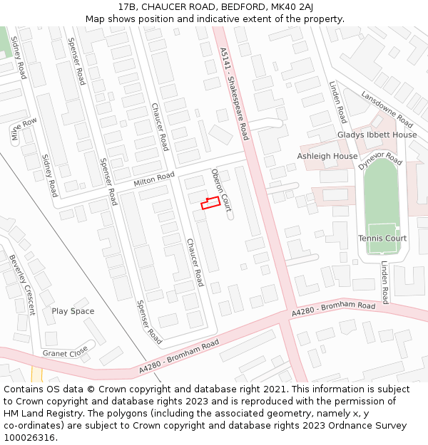 17B, CHAUCER ROAD, BEDFORD, MK40 2AJ: Location map and indicative extent of plot