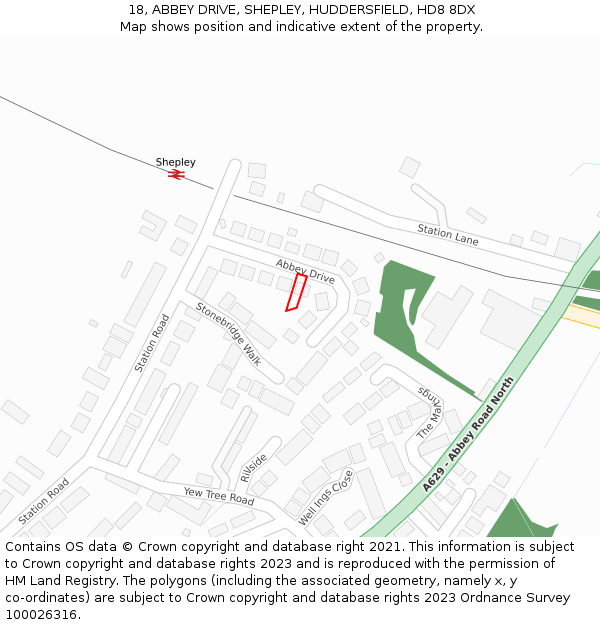 18, ABBEY DRIVE, SHEPLEY, HUDDERSFIELD, HD8 8DX: Location map and indicative extent of plot