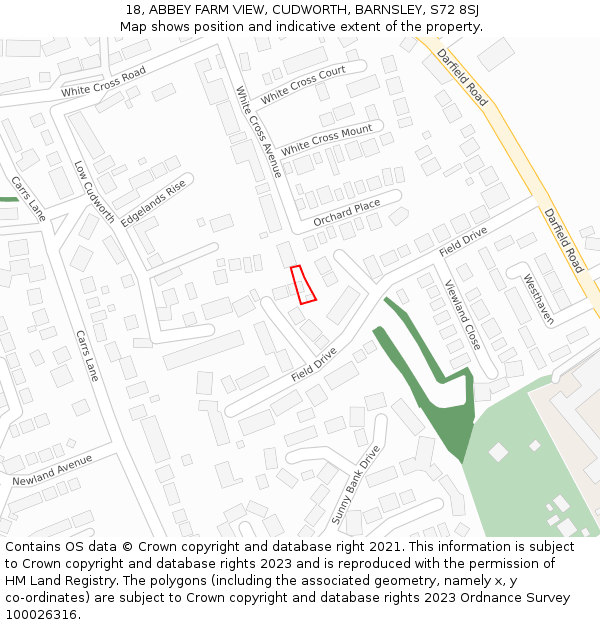 18, ABBEY FARM VIEW, CUDWORTH, BARNSLEY, S72 8SJ: Location map and indicative extent of plot
