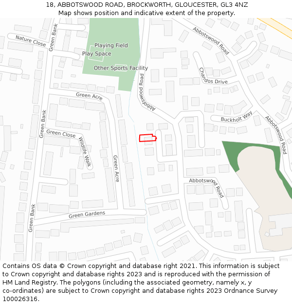 18, ABBOTSWOOD ROAD, BROCKWORTH, GLOUCESTER, GL3 4NZ: Location map and indicative extent of plot
