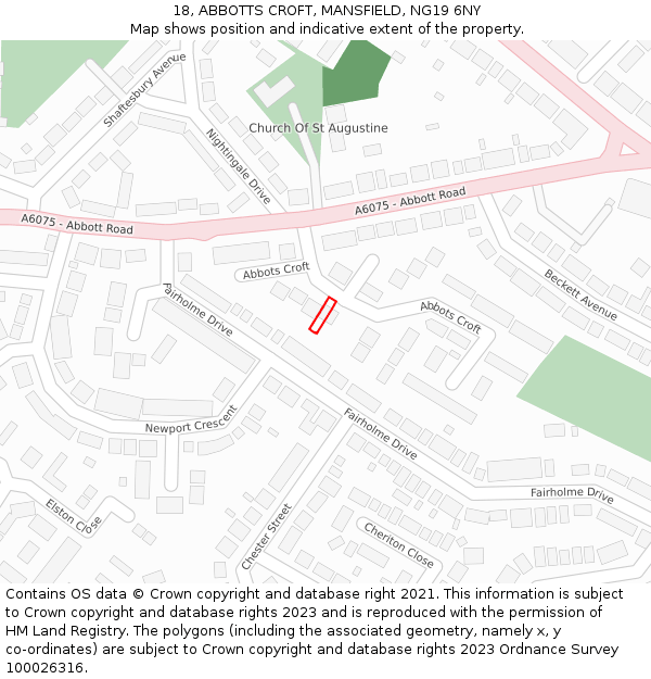 18, ABBOTTS CROFT, MANSFIELD, NG19 6NY: Location map and indicative extent of plot