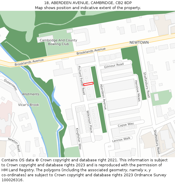 18, ABERDEEN AVENUE, CAMBRIDGE, CB2 8DP: Location map and indicative extent of plot