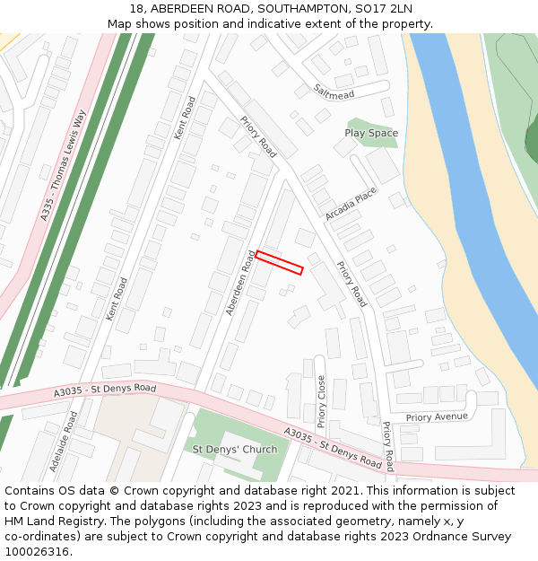 18, ABERDEEN ROAD, SOUTHAMPTON, SO17 2LN: Location map and indicative extent of plot