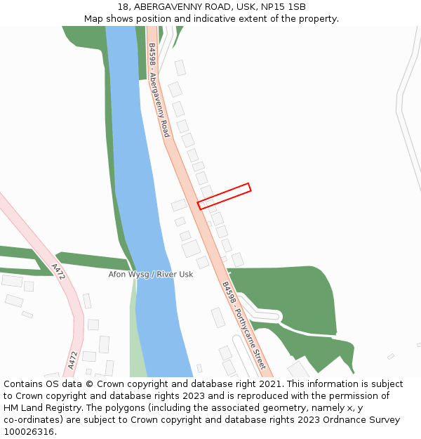 18, ABERGAVENNY ROAD, USK, NP15 1SB: Location map and indicative extent of plot