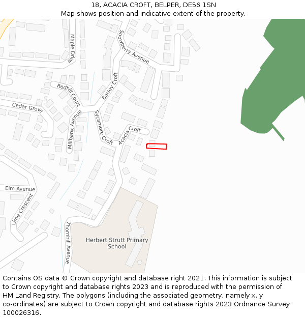 18, ACACIA CROFT, BELPER, DE56 1SN: Location map and indicative extent of plot