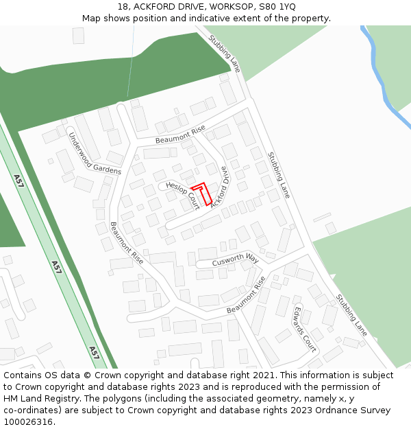 18, ACKFORD DRIVE, WORKSOP, S80 1YQ: Location map and indicative extent of plot
