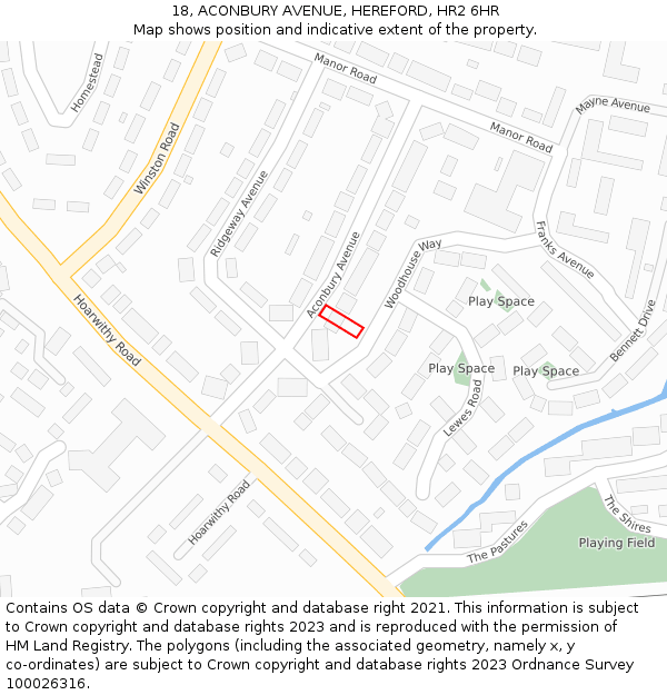 18, ACONBURY AVENUE, HEREFORD, HR2 6HR: Location map and indicative extent of plot