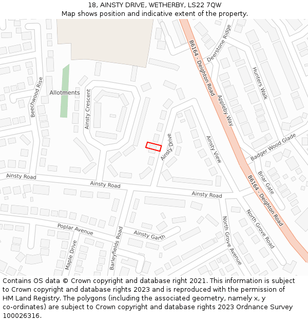 18, AINSTY DRIVE, WETHERBY, LS22 7QW: Location map and indicative extent of plot