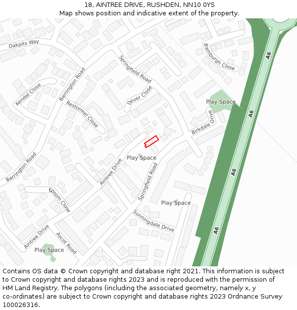 18, AINTREE DRIVE, RUSHDEN, NN10 0YS: Location map and indicative extent of plot