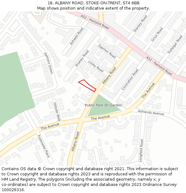 18, ALBANY ROAD, STOKE-ON-TRENT, ST4 6BB: Location map and indicative extent of plot