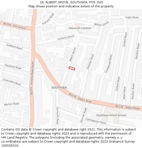 18, ALBERT GROVE, SOUTHSEA, PO5 1NG: Location map and indicative extent of plot