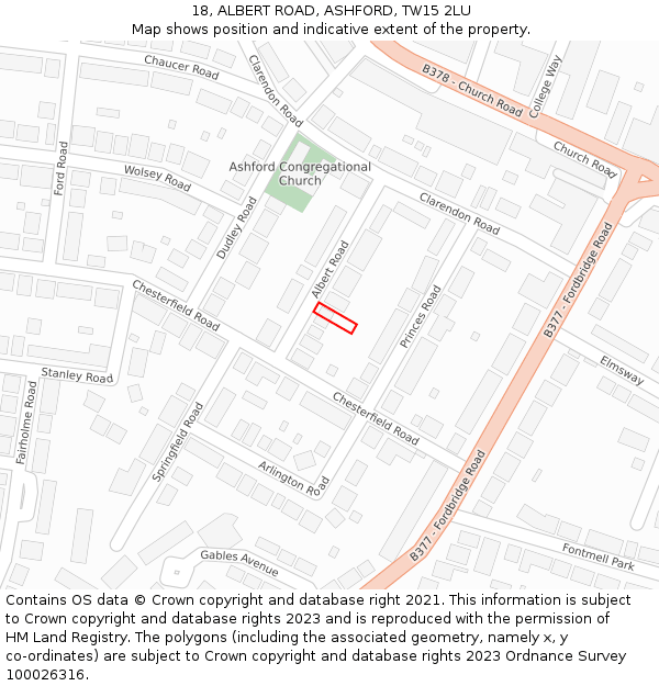 18, ALBERT ROAD, ASHFORD, TW15 2LU: Location map and indicative extent of plot