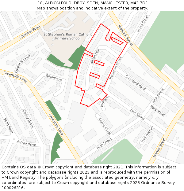 18, ALBION FOLD, DROYLSDEN, MANCHESTER, M43 7DF: Location map and indicative extent of plot