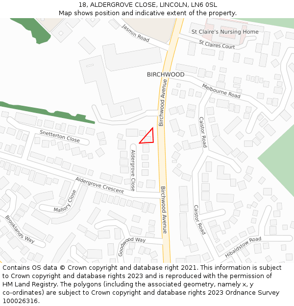 18, ALDERGROVE CLOSE, LINCOLN, LN6 0SL: Location map and indicative extent of plot