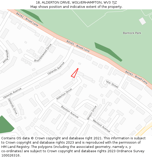 18, ALDERTON DRIVE, WOLVERHAMPTON, WV3 7JZ: Location map and indicative extent of plot
