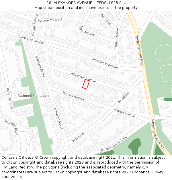 18, ALEXANDER AVENUE, LEEDS, LS15 0LU: Location map and indicative extent of plot