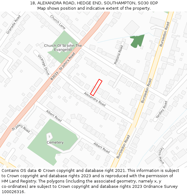 18, ALEXANDRA ROAD, HEDGE END, SOUTHAMPTON, SO30 0DP: Location map and indicative extent of plot