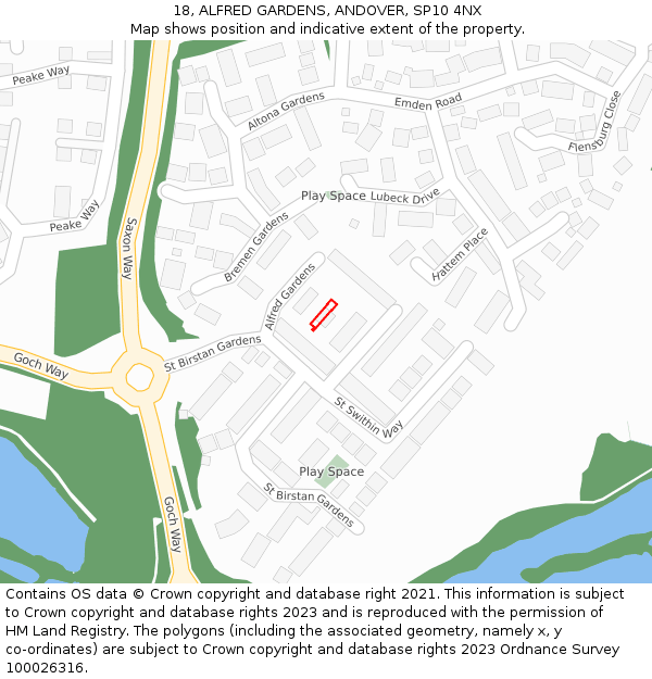 18, ALFRED GARDENS, ANDOVER, SP10 4NX: Location map and indicative extent of plot